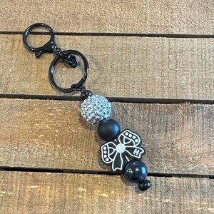 Black and Silver Beaded Keychain